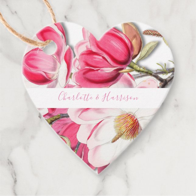 Rosa Flora Magnolia Hochzeit Geschenkanhänger (Vorderseite)