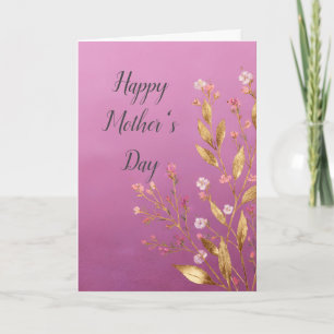 Rosa Flora und Gold Foil Trim Muttertagskarte Einladung