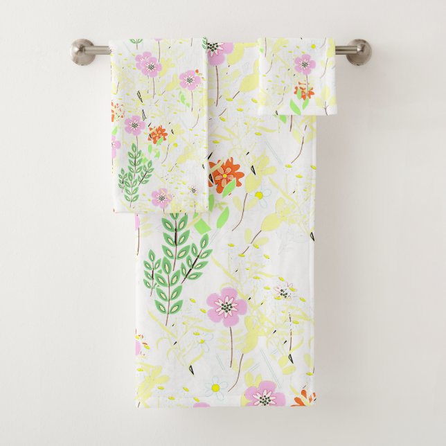 Rosa Flora und Laubwerk  Badhandtuch Set (Insitu)