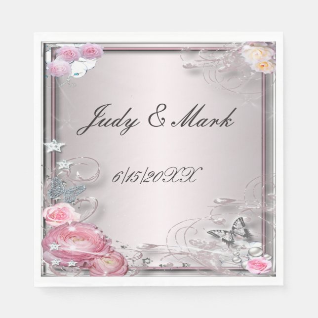 Rosa Flora und Schmetterlingspapier Napkins Serviette (Vorderseite)