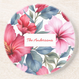 Rosa Flora Wasserfarben Elegante Getränkeuntersetzer