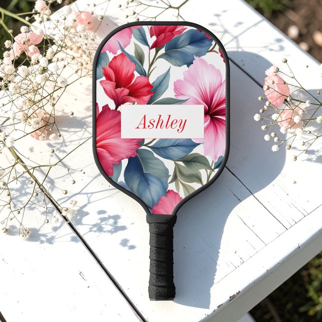 Rosa Flora Wasserfarben Elegante Pickleball Schläger (Von Creator hochgeladen)