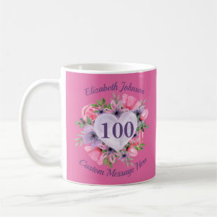 Rosa Floral 100. Geburtstagsfeier Tasse für Frauen