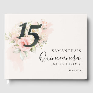 Rosa Floral 15. Geburtstag Quinceanera Gästebuch