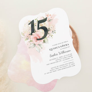 Rosa Floral 15. Geburtstag Quinceanera Party Einladung
