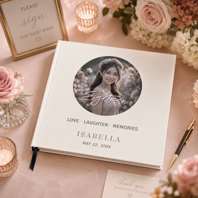 Rosa Floral 18. Geburtstag Danke Gästebuch (Von Creator hochgeladen)