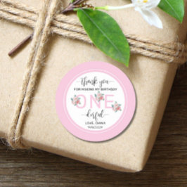 Rosa Floral 1. Geburtstag Runder Aufkleber