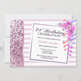 Rosa Floral 21. Geburtstag Party Einladung