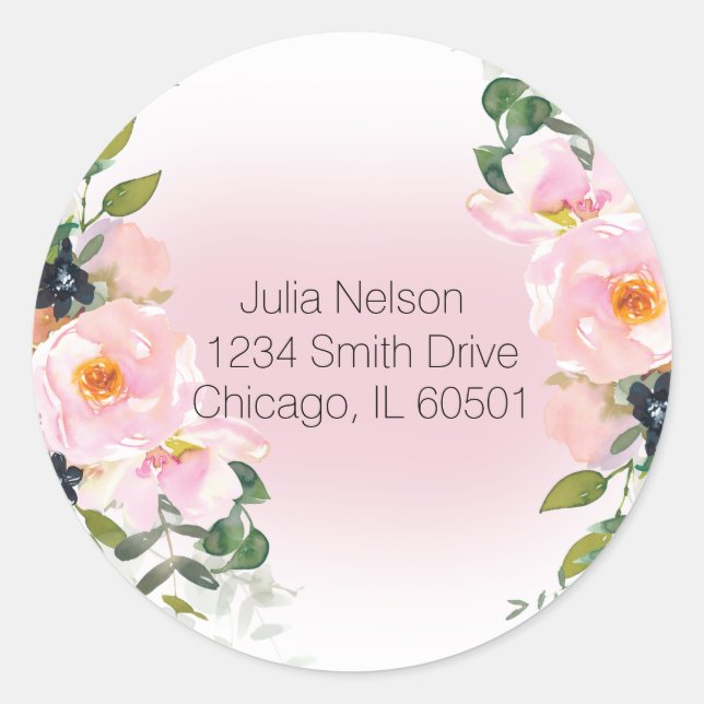 Rosa Floral Address Return Labels Runder Aufkleber (Vorderseite)