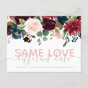 Rosa Floral anderes Date Wedding Typografy Foto Ankündigungspostkarte
