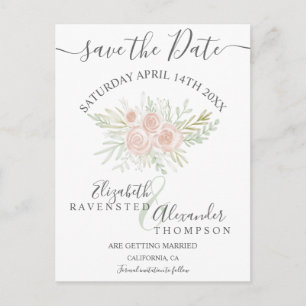 Rosa floral Aquarell-Grünzeug chic Save-the-Date Ankündigungspostkarte