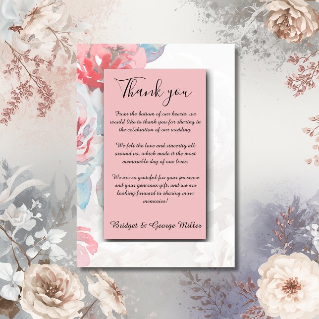 Rosa Floral Aquarell Wildblume Rose Hochzeit Dankeskarte (Von Creator hochgeladen)