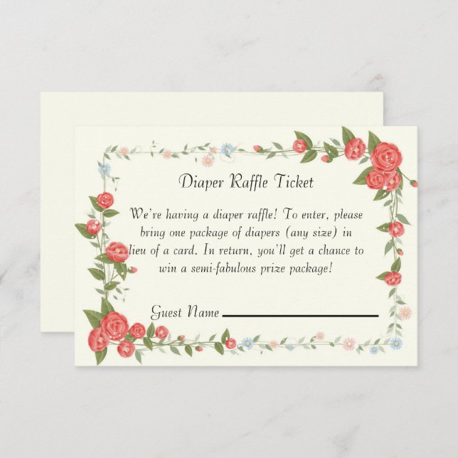 Rosa Floral Babydusche Windelwanne Flugkarte Einladung (Vorne/Hinten)