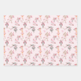 Rosa Floral Ballerina Bunny und Kitty Geschenkpapier Set