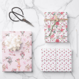 Rosa Floral Ballerina Bunny und Kitty Geschenkpapier Set