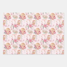 Rosa Floral Ballerina Geschenkpapier Set