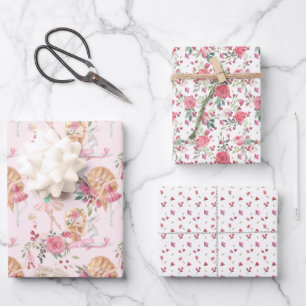 Rosa Floral Ballerina Geschenkpapier Set