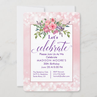 Rosa Floral Bokeh Geburtstagspartei Einladung