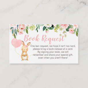 Rosa Floral Bunny Book Request Card Beilage Begleitkarte