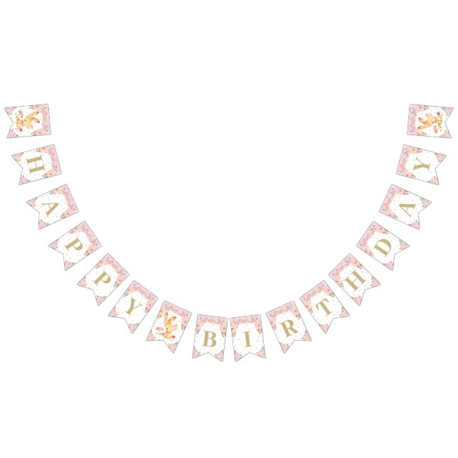 Rosa Floral Bunny Rabbit Birthday Baby Dusche Wimpelkette (Alle)