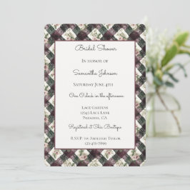 Rosa Floral Burgunder Schwarze Spitze Braut Dusche Einladung