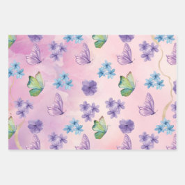 Rosa Floral Butterfly Geschenkpapier Set