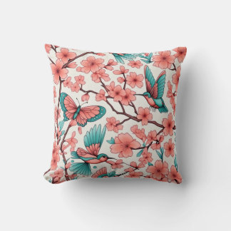Rosa Floral Butterfly Hummingbirds Kissen