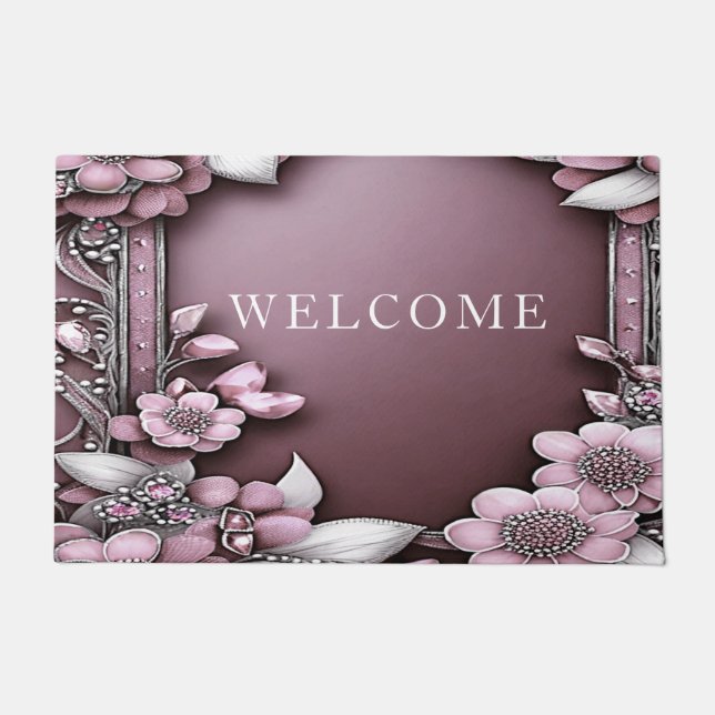 Rosa Floral Doormat Fußmatte (Vorderseite)