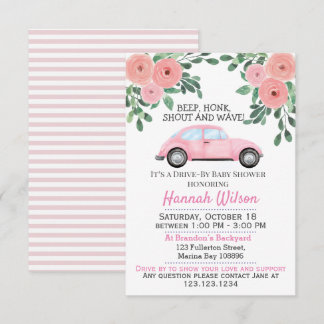 Rosa Floral Drive-By-Baby-Shower-Parade Einladung