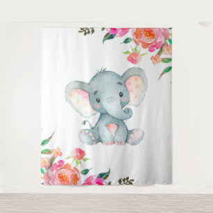 Rosa Floral Elephant Kinderzimmer Wandteppich