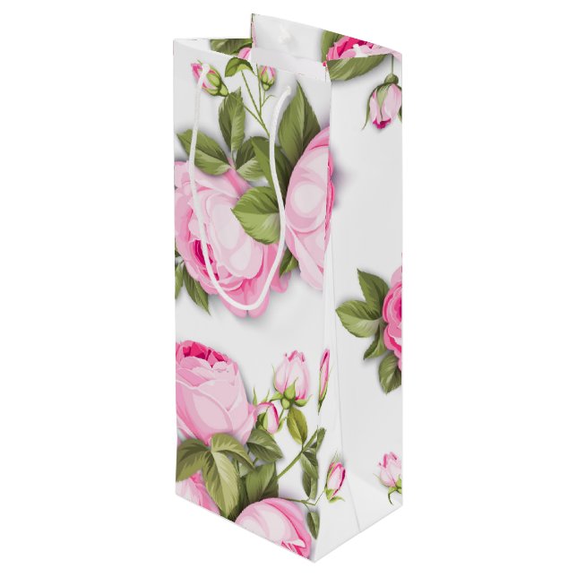 Rosa Floral Geschenktüte Für Weinflaschen (Rückseite Schrägansicht)