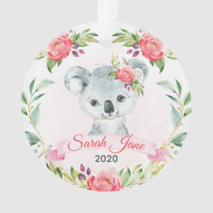 Rosa Floral Girls Koala Bärenname Ornament