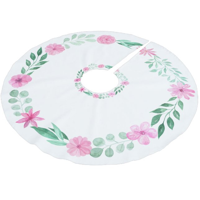 Rosa Floral Girly Elegante Prinzessin Polyester Weihnachtsbaumdecke (Schrägansicht)