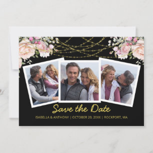 Rosa Floral Gold Blau 3 Foto Save The  Date