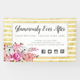 Rosa Floral & Gold Glam Wasserfarbe Moderner Strei Banner