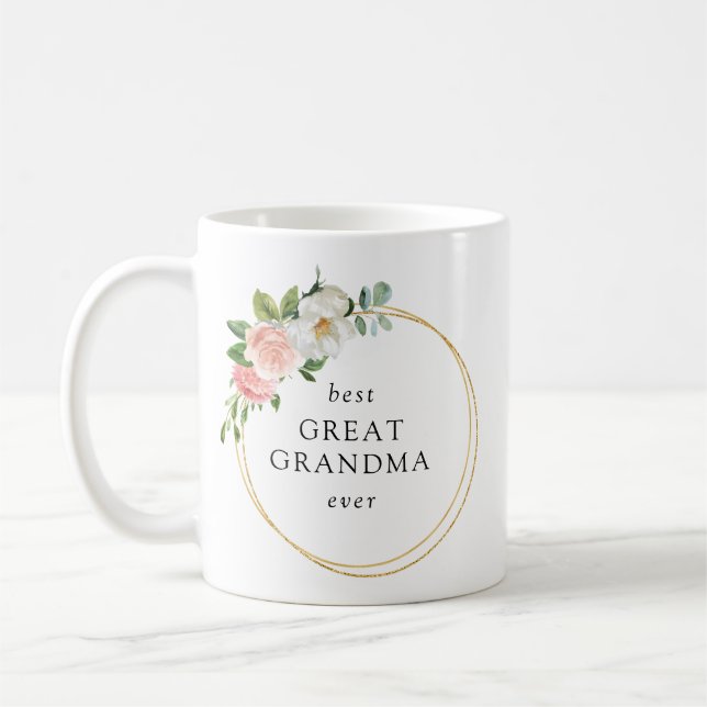 Rosa Floral Gold Krau Bestes Grandma Kaffeetasse (Links)