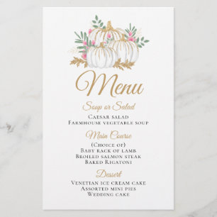 Rosa Floral Gold Pumpkin Hochzeit im Herbst Menü