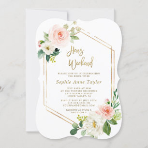 Rosa Floral Gold Rahmen Hühner Bachelorette Wochen Einladung