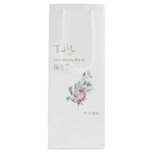 Rosa Floral Gold Text White Wedding Geschenktüte Für Weinflaschen