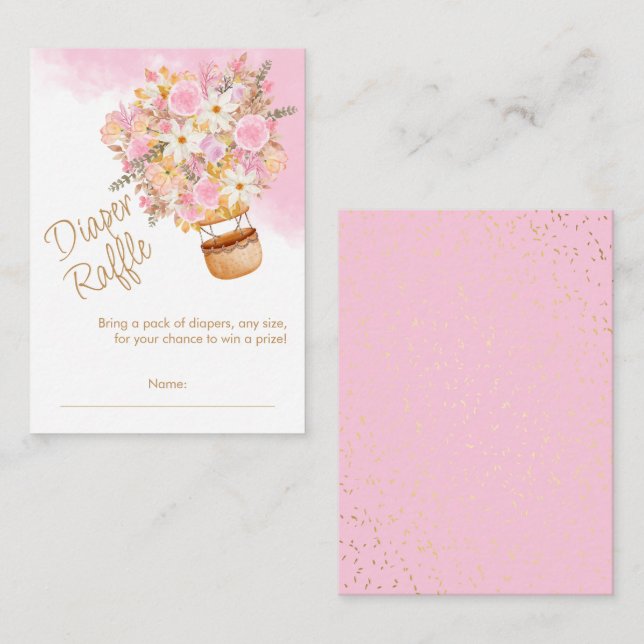 Rosa Floral Hot Air Ballon Windeln Raffel Begleitkarte (Vorne/Hinten)