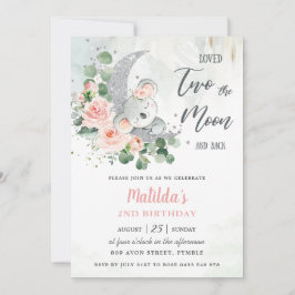 Rosa Floral Koala Bär 2. Geburtstag Crescent Moon Einladung