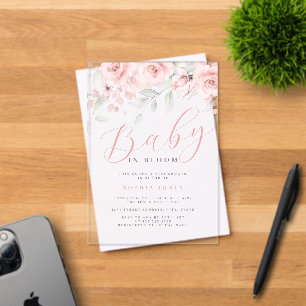 Rosa Floral Mädchen Baby in Blüte Baby Shower Acryleinladungen