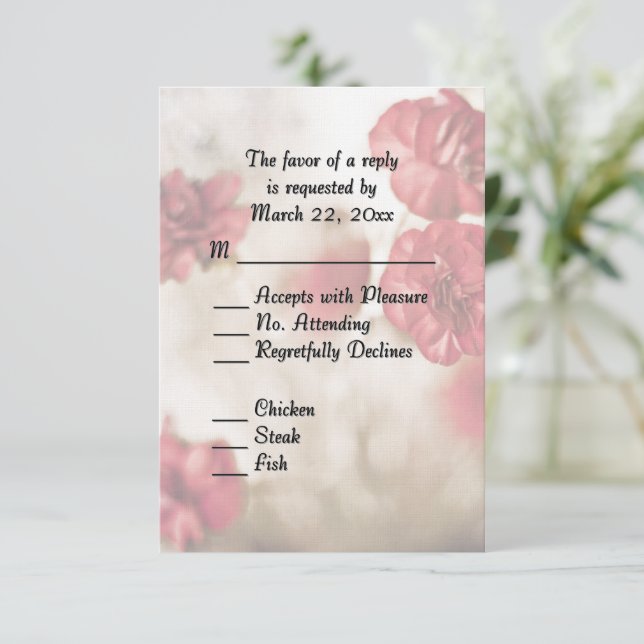 Rosa Floral mit Entree UAWG RSVP Karte (Stehend Vorderseite)