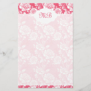 Rosa Floral Mit Monogramm Briefpapier