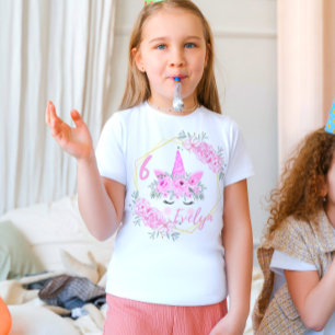 Rosa Floral Modernes Einhorn Geburtstags-T - Shirt