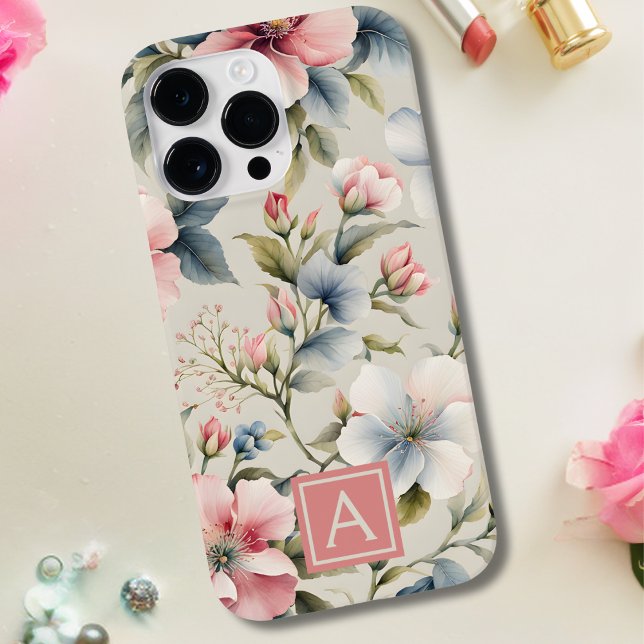 Rosa Floral Monogramm Case-Mate iPhone Hülle (Von Creator hochgeladen)