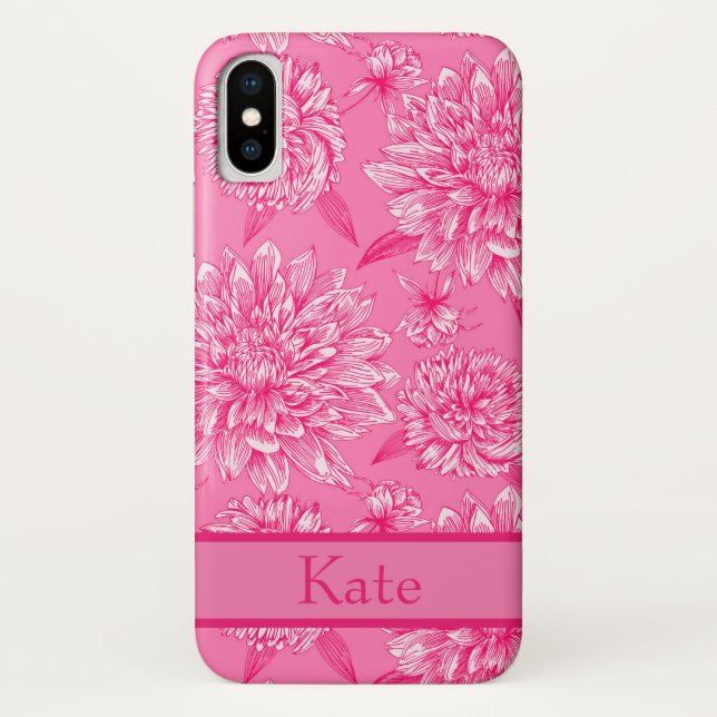 Rosa Floral Monogramm Case-Mate iPhone Hülle (Rückseite)