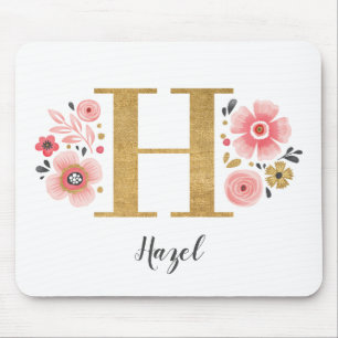 Rosa Floral Monogramm Mousepad
