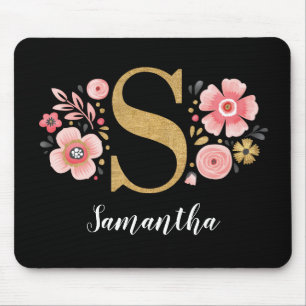 Rosa Floral Monogramm Mousepad