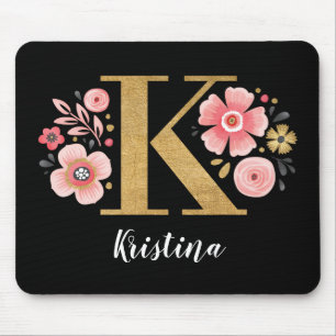 Rosa Floral Monogramm Mousepad